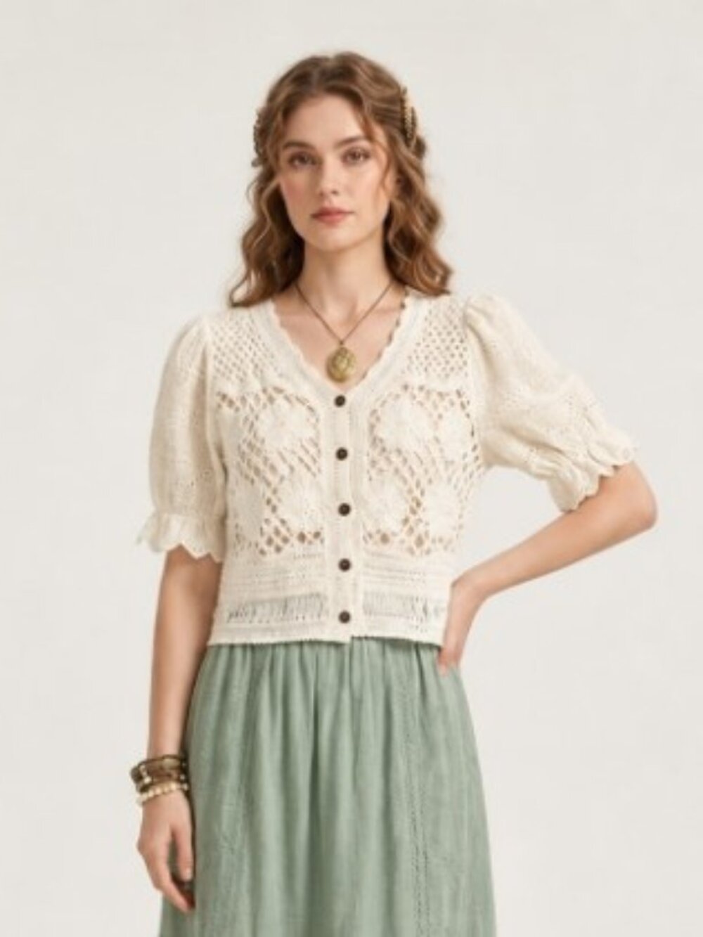 Natural Crochet 100% Cotton Button Down Top